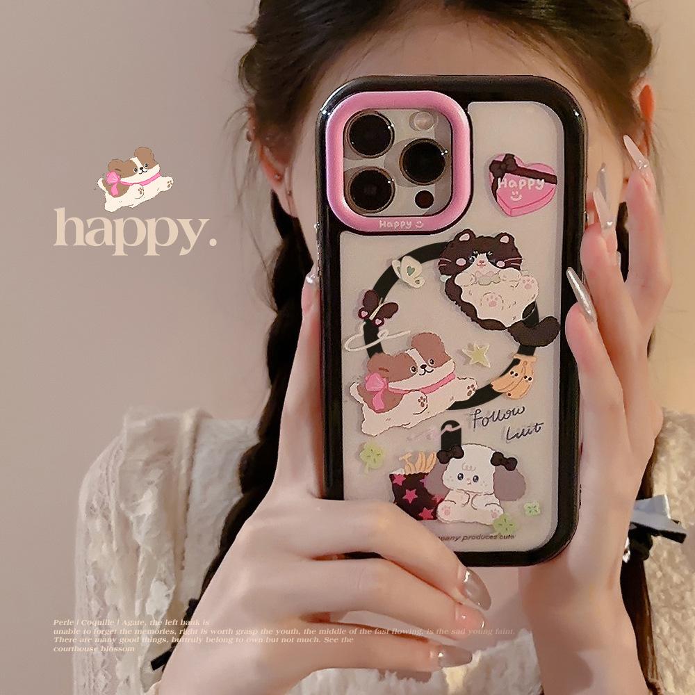 

Браслет с щенком в стиле граффити Black Pink 16 для 17ProMax для чехла телефона Apple 15 для IPhone13 Сладкий Крутой 12 Магнитное Притяжение 11 6.1