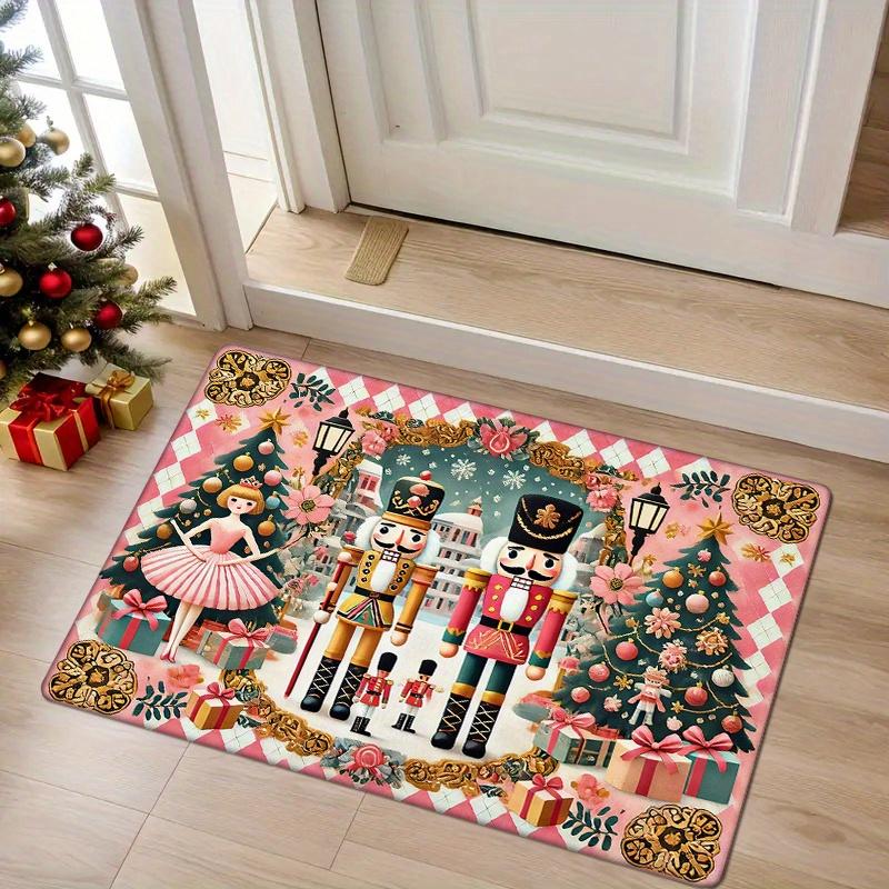 

Pink Christmas Cheer Flannel Rug, Thick Non-Slip Indoor Mat, Machine Washable for Doorway, Living Room, Kitchen, Laundry Decor 40x60cm