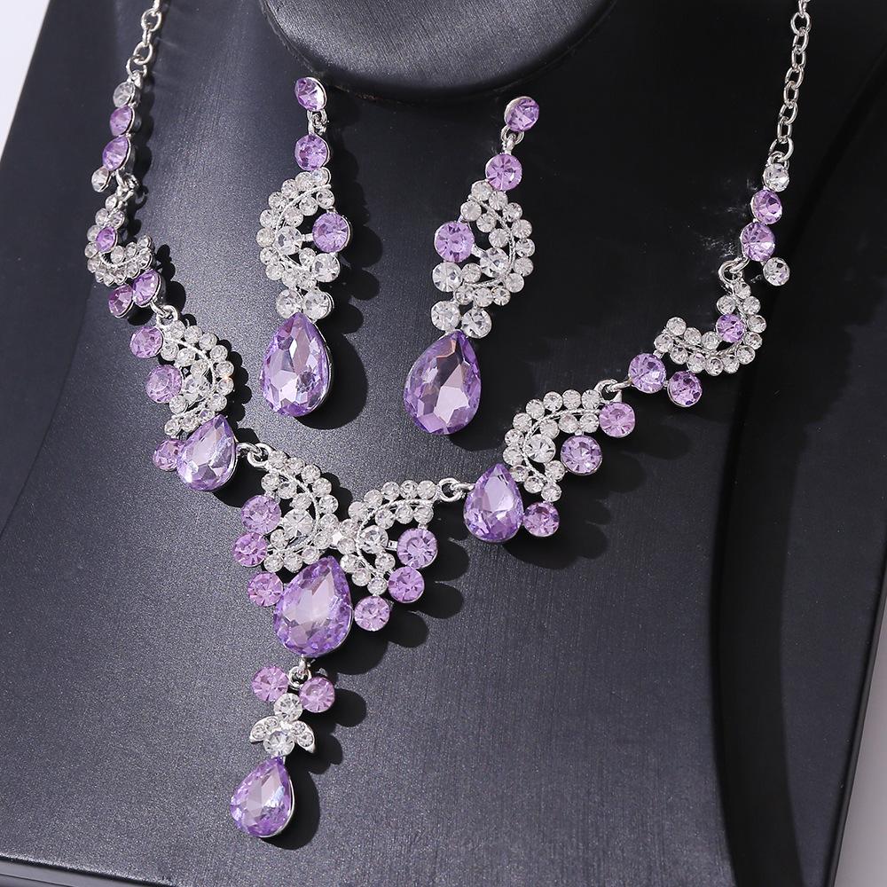 [Small batch customization] Cross-border exquisite bridal jewelry two-piece party dress wedding collarbone necklace earrings