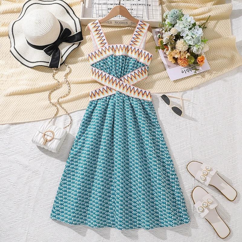

Girl Sleeveless Print Suspender Dress Children Kid Casual Summer Beach Sundress Princess Dresses Clothes 10Y небесно-голубой