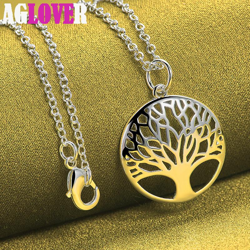 925 Sterling Silver Tree Round Pendant Necklace Jewelry