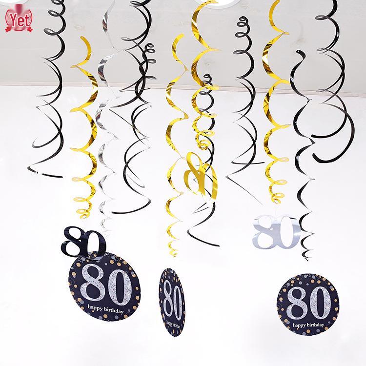 Birthday Party Spiral Hanging Decorations Set - 12 Pieces for 30th, 40th, 50th, 60th Celebrations