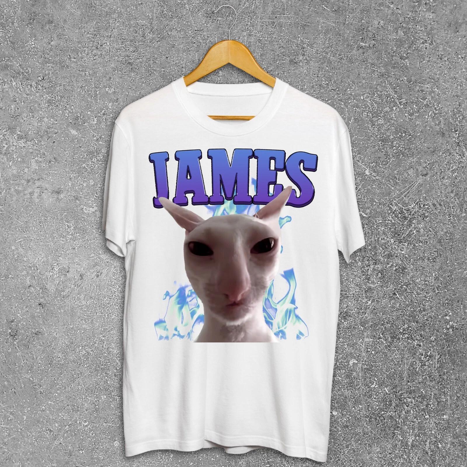 James Funny Cat Meme T-shirt, Silly Cats Shirt, Brainrot Shirts, Cringe Tee M