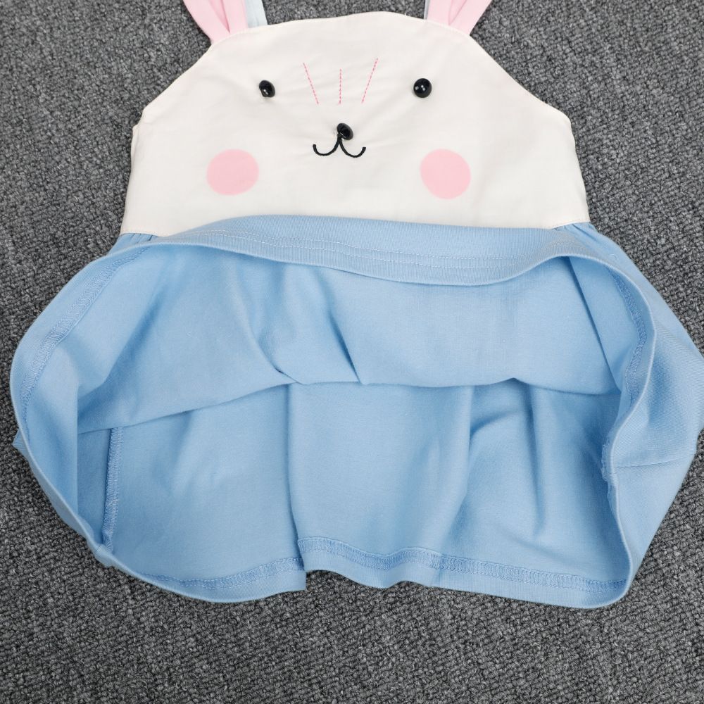2024 New Baby Girls Summer Cotton Dress Cute Rabbit Suspenders Skirt Children Beach Casual Dresses