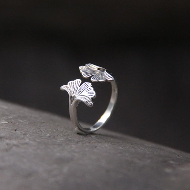 Adjustable Open Ring In Antique Finish With Leaf Motif Unisex Vintage Geometric Jewelry Daily Wear