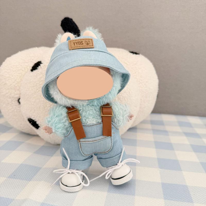 [Cloth Only] 17cm Doll Clothes Blue Denim Suit Cute Stylish Clothing Suit for Doll Dress up Ideal Gift for Kids and Adults