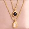 Vintage Oval Black White Brown Stone Charm Necklace Small Cute Pendant Necklaces Jewelry Gift for Women