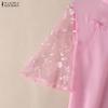 ZANZEA Women Elegant Lace Splice Half Sleeve Summer Casual Stand Collar Blouse