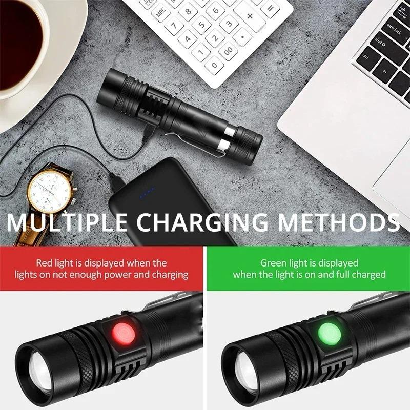 Outdoor Tactical Zoom Camping Waterproof Flash Light Aluminum Alloy Portable Torch Powerful LED Flashlight USB ReChargeable