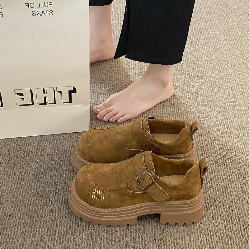 French Letter Design Loafers 2025 Spring New Round Head Thick Sole Belt Buckle Niche High-end Single Shoes