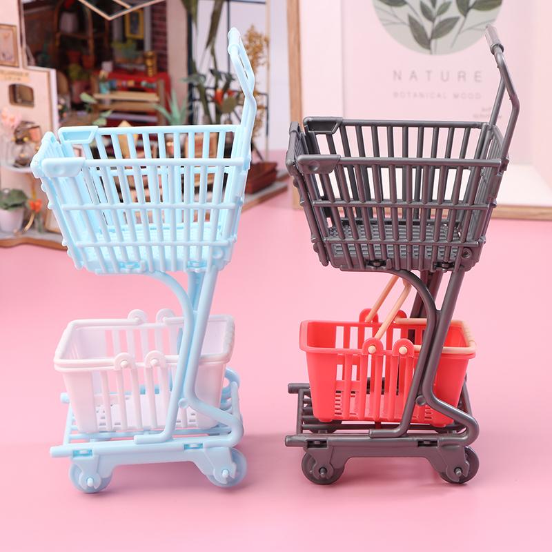 1/12 Dollhouse Mini Shopping Cart Supermarket Shopping Basket Model Dollhouse Supermarket Decoration Accessory Pretend Play Toy