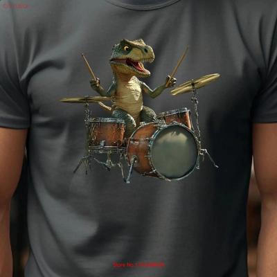 Funny Dinosaur Drummer T Shirt Drumming Dino Top Music Lover Life Apparel Vintage Unisex Homme Stylish Versatile