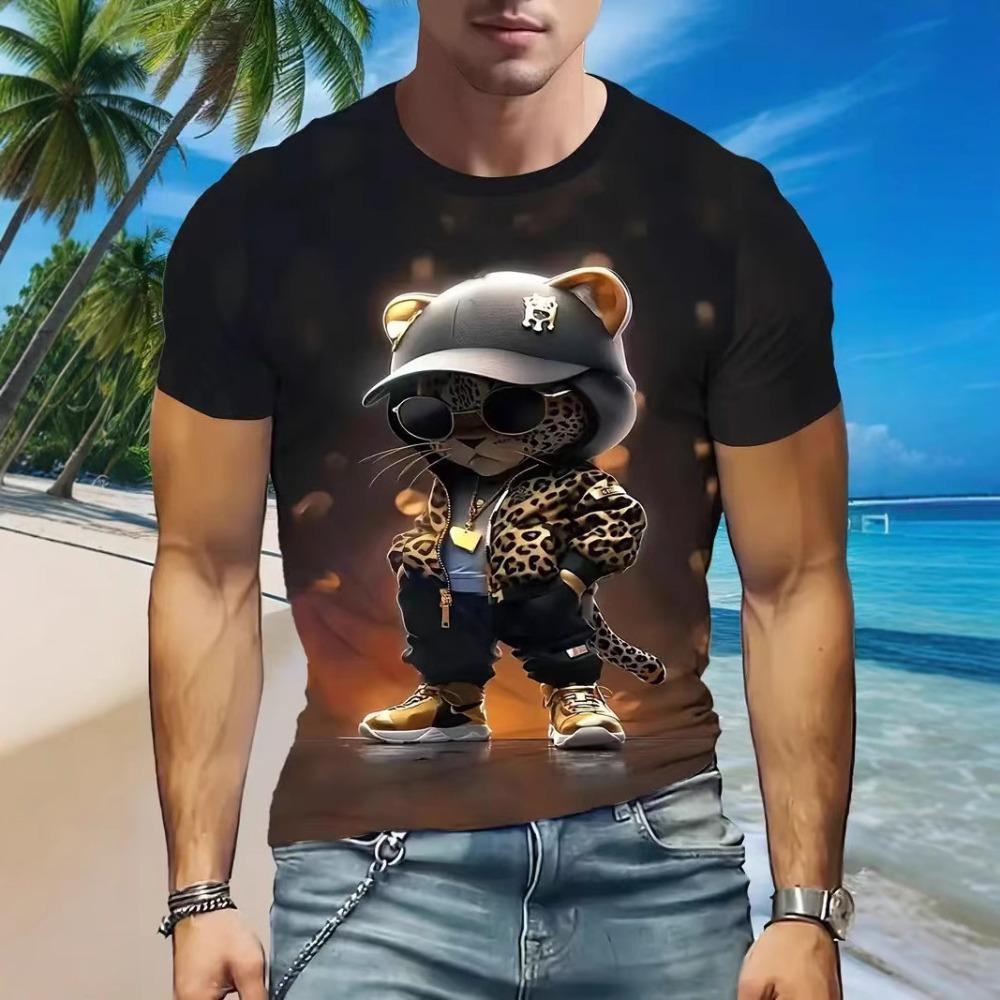 Fun Cartoon Groundhog 3D Digital Printed Men's Summer Loose Short Sleeved Round Neck T-shirt