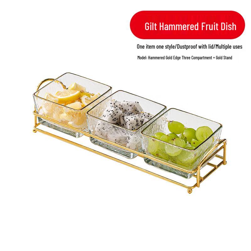 European Style Gold Rimmed Glass Compartmented Serving Tray