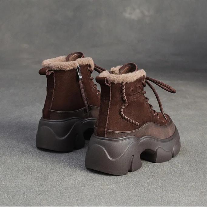 Johnature Plush Warm Genuine Leather Commuting Short Boots Retro Thick Soled Women's Shoes
