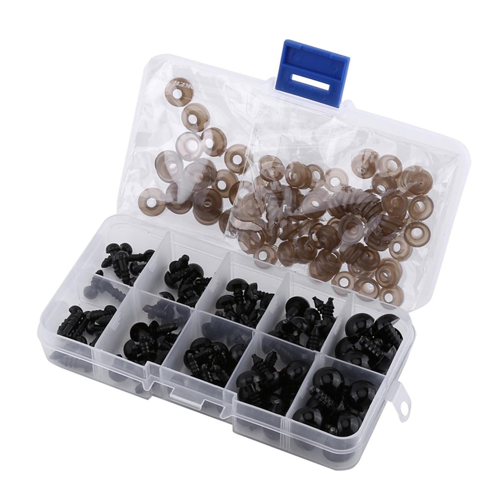100pcs Black Plastic Toy Eyes for Puppets Dolls Crafts 6 12mm with Gasket