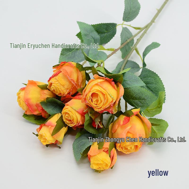 7-Head Snowflake Rose Silk Stem - Soft Decor for Hotel Lobby or Shopping Mall Festive Atmosphere