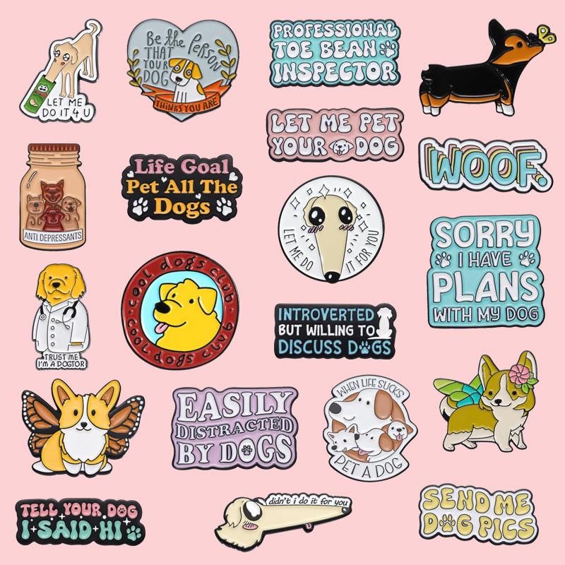 Dog Animal Whimsical Brooch Collection Colorful Engaging Lettered Cartoon Accessories