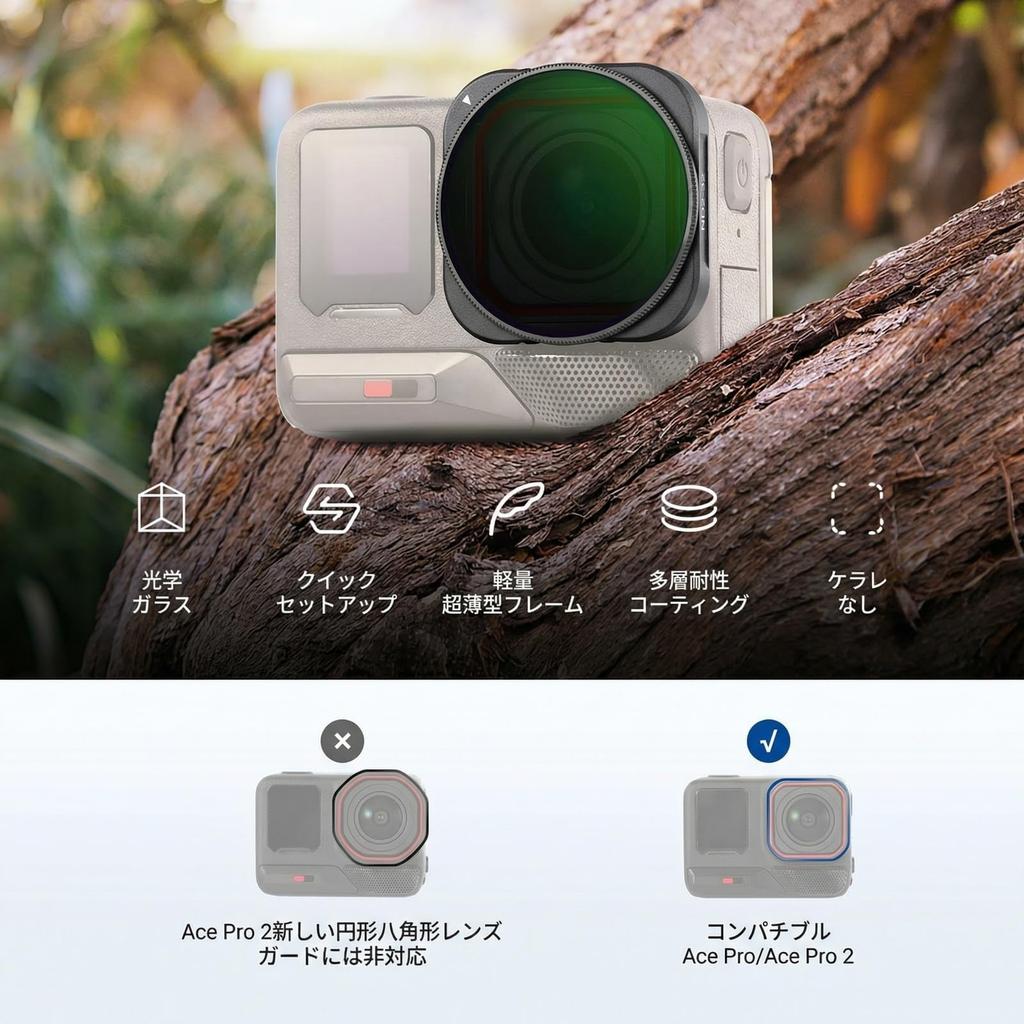 NEEWER Variable ND Filter Compatible with Ace Pro 2 Type HD Optical Glass Adjustable Neutral Density Filter Action Camera Lens Filter Accessory