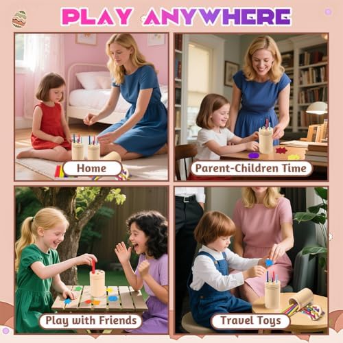 AMFUN Montessori Toys for 1-3 Year Olds, Wooden Shape Sorter & Stacking Toy, Color Sorting Learning Game for Toddlers