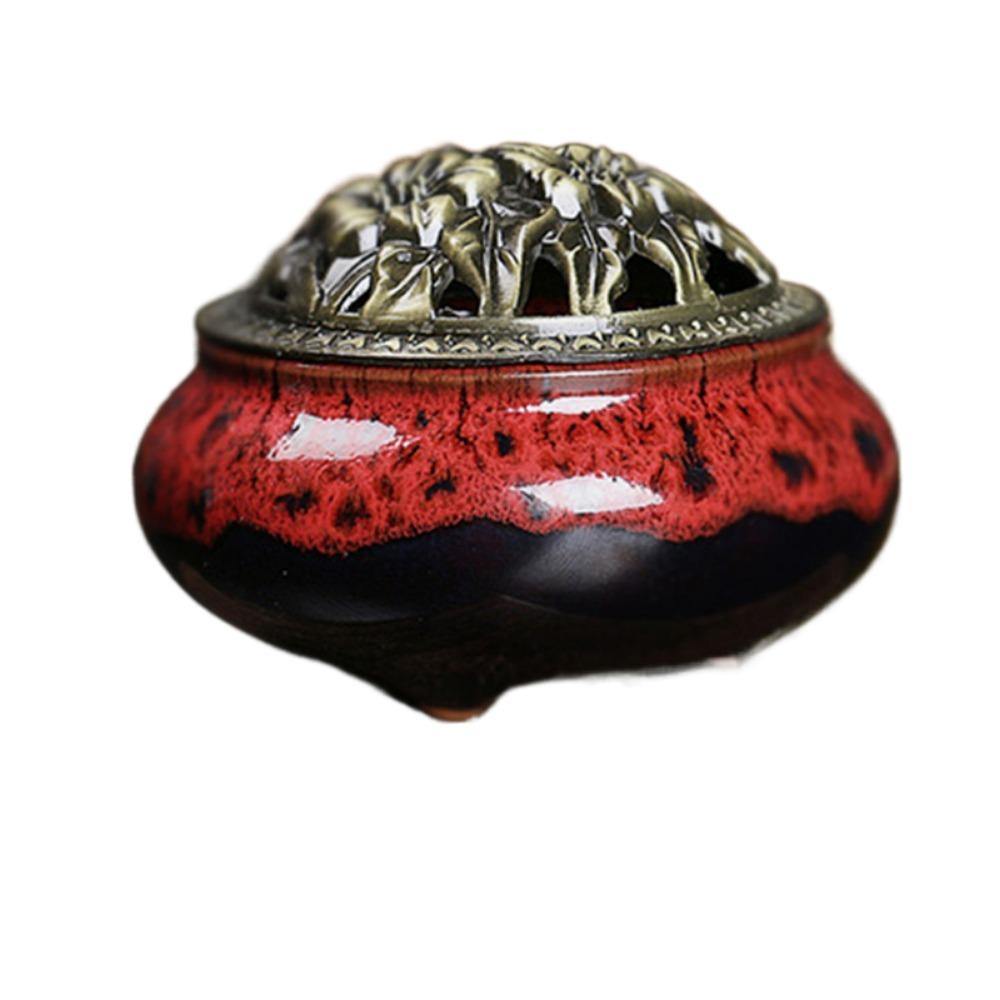 New Ceramic Incense Burner Copper Cover Ice Crack Incense Plate Antique Alloy Sandalwood Stove Home Decoration