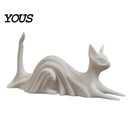 Small Bookshelf Display Statues 3D Printed Cat Ghost Desk Buddy, Cute Halloween Kitty Figurine for Spooky Home Office Decor Shelf, Kitten Ornament,