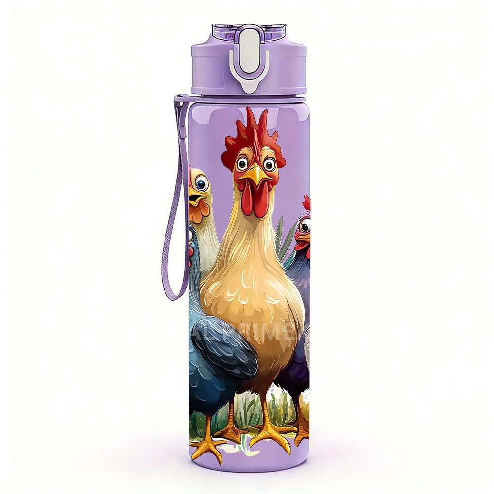 1PZ Gruppo Pollo Gallo Fattoria Multicolore 750ml Bottiglia Acqua in Plastica Colorata Tappo Flip-Top Anti-Perdita Per Sport Ufficio Uso Domestico