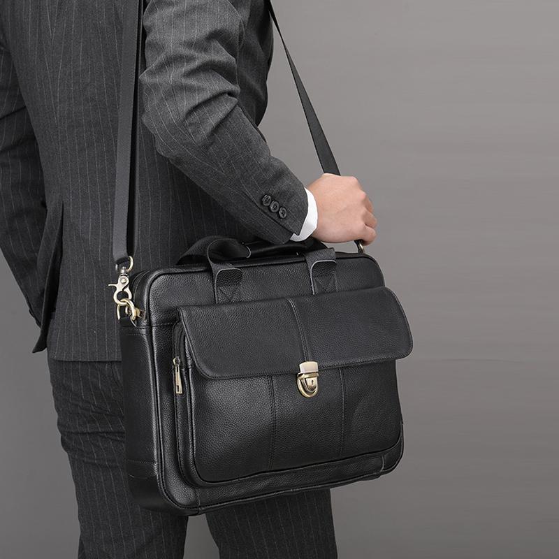 New Men's Briefcase Casual Vintage Genuine Leather Handbag Large-Capacity Business Laptop Bag Crossbody Bag