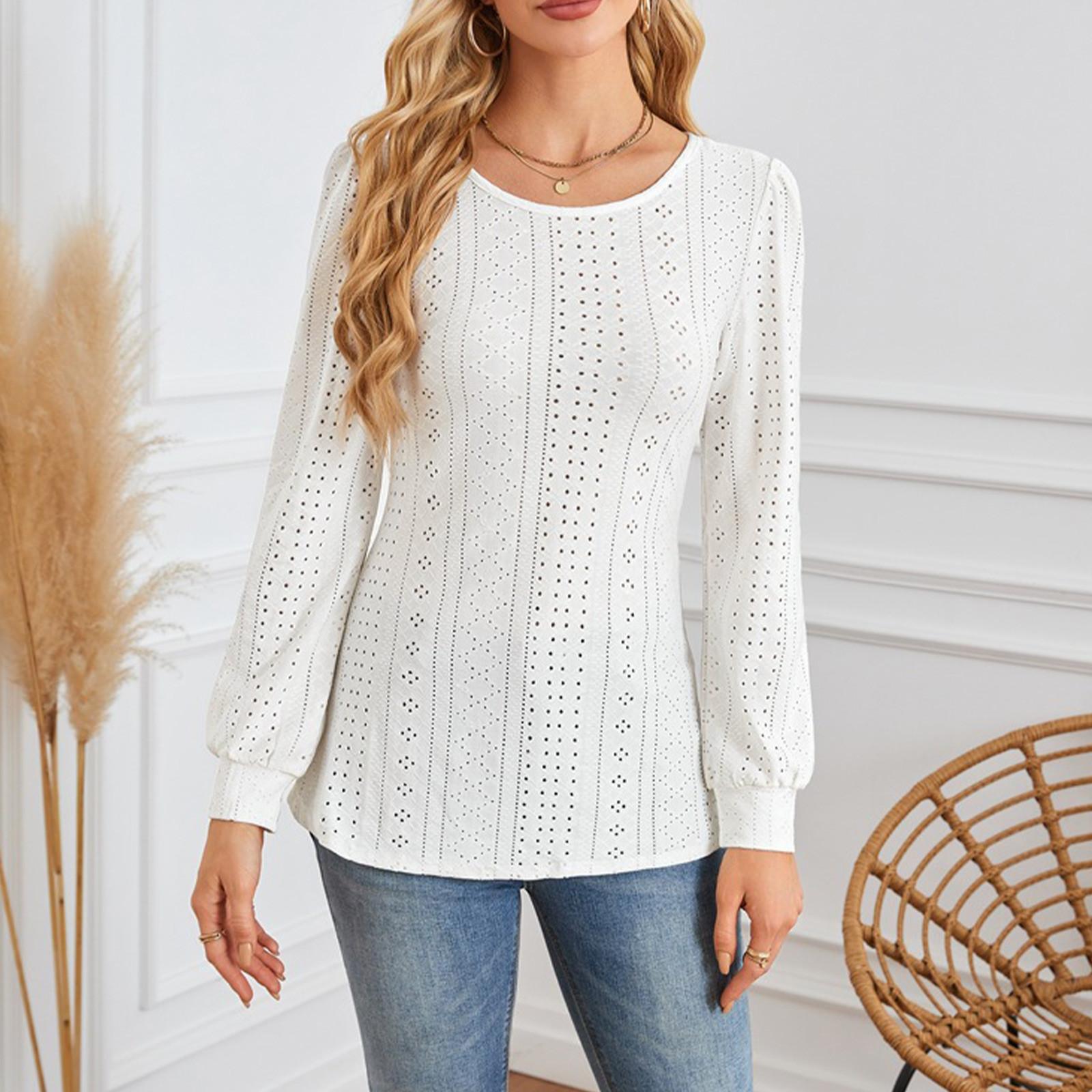 

Women s Fashion Casual Solid Color Puff Sleeve Long Sleeve Top T-shirt XL білий
