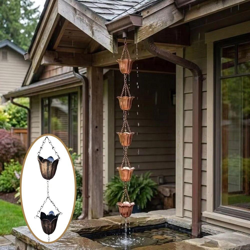 Cherry Blossoms Shape Tulip Rain Chain Iron Rainwater Diverter Chain Garden Drainage