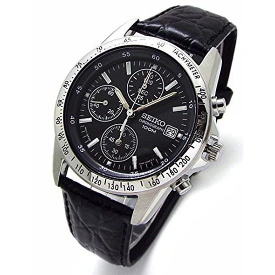 Chronograph Armbanduhr Echtleder Armband Set Inlands Seiko Offizielles Distributionsprodukt Schwarz SND367P1