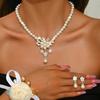 1 Set Wedding Faux Pearl Jewelry Women Flower Necklace And Earrings Elegant White Bridal Jewelry Set for Parties Bridal Shower Engagement