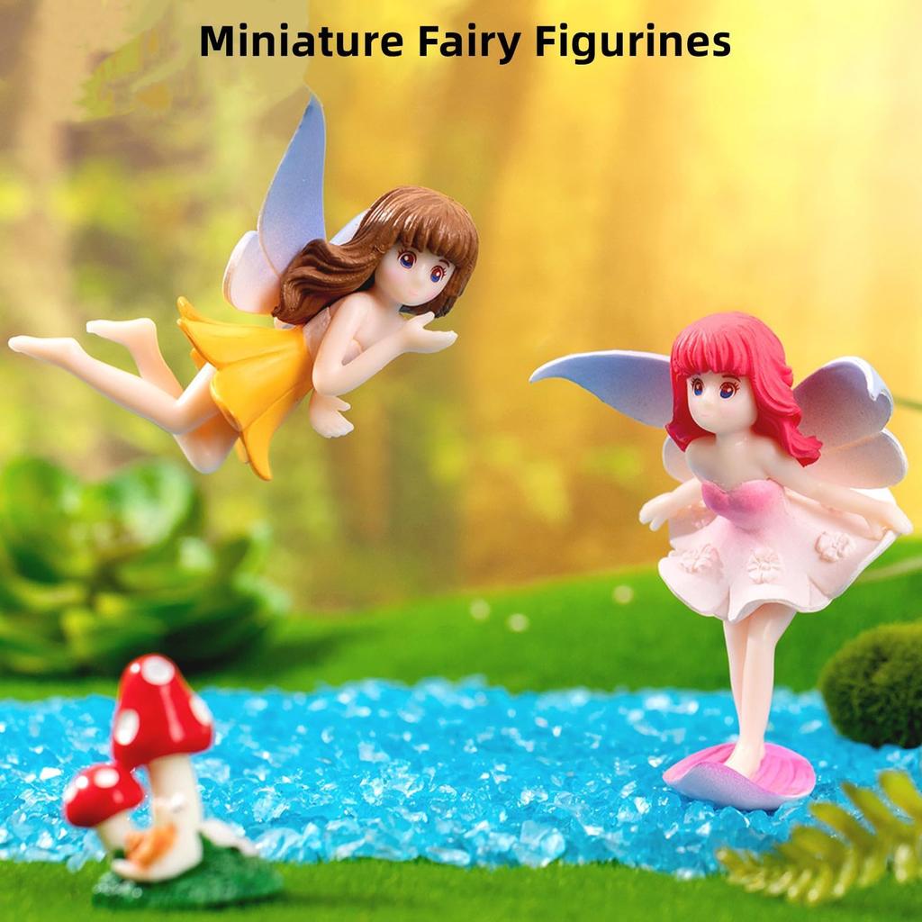 Kleine Feenfiguren Miniatur Gartenaccessoires , Geburtstagstortenaufsatz Blumentopf Heimdekoration Mädchen Fliegenflügel Figuren