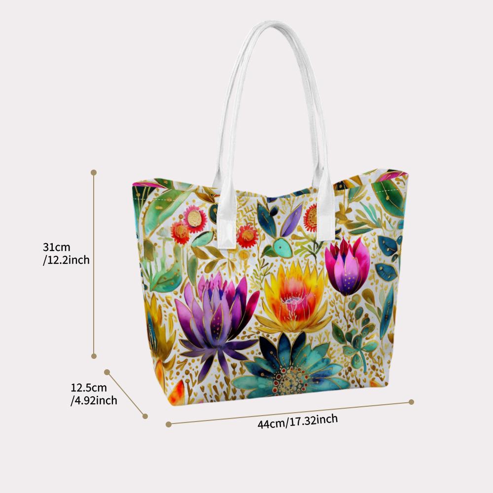 Watercolor Floral Casual Women Shoulder Tote Bag Fashion Portable Daily Lightweight Shopping Handbag