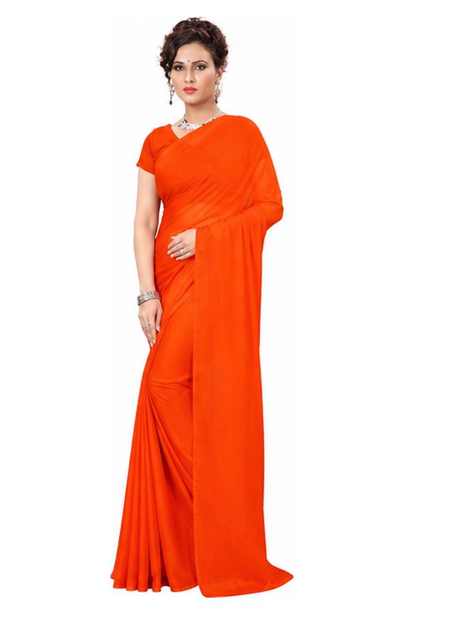 TreegoArt TreegoArt Women,s Georgette Plain Saree With Unstitched Blouse Piece - Pack Of 1