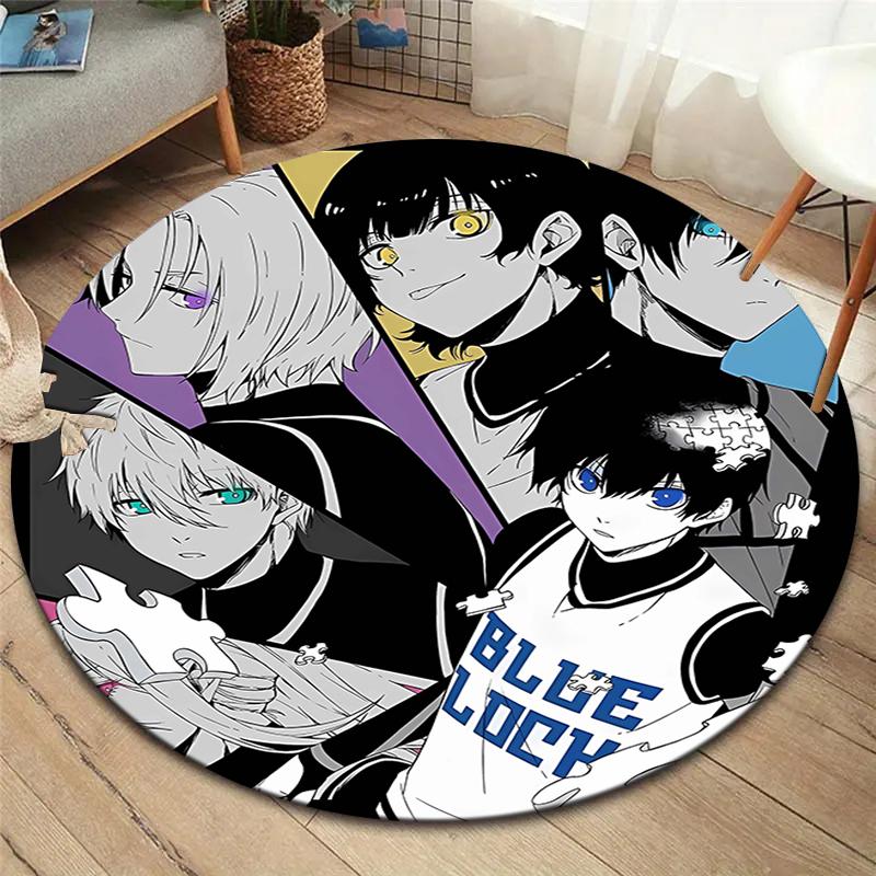 Tappeto Rotondo BLUE LOCK, Tappeto per Soggiorno Camera da Letto Divano Sala Giochi Decorazione, Tappetino Antiscivolo