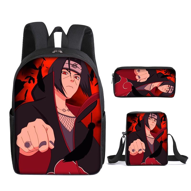 Naruto Naruto Rucksack Dreiteiliges Set, Schulranzen für Grund- und Sekundarschule, Umhängetasche, Messenger Bag, Federmäppchen.