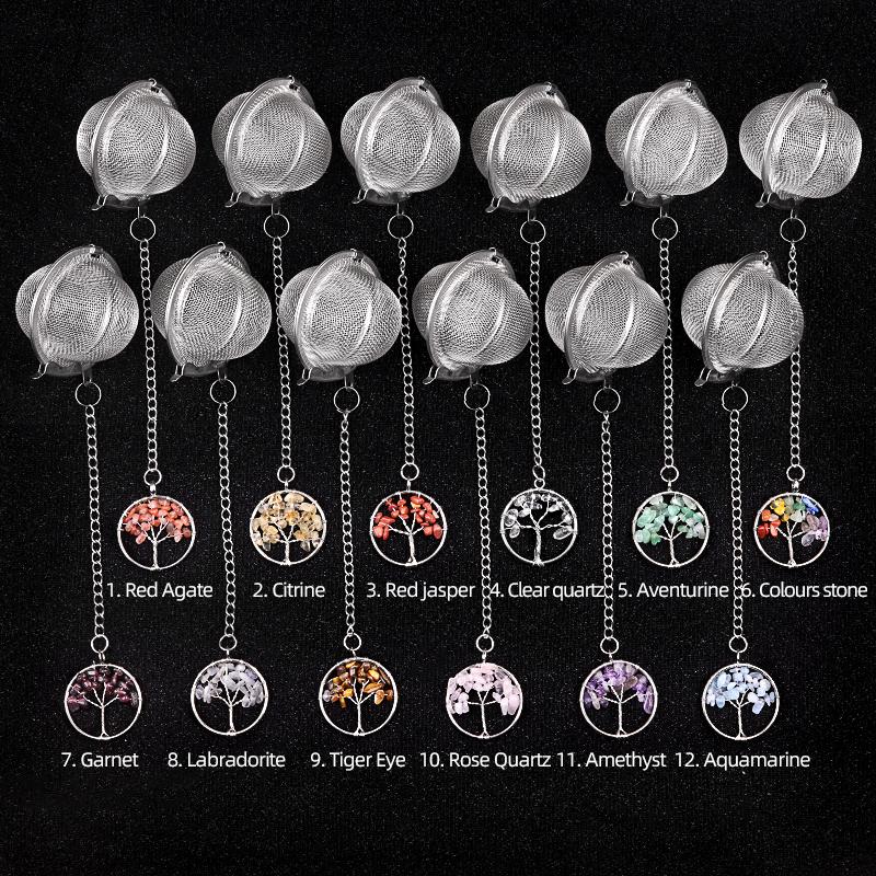 Tea Strainer Natural Stone Tree Of Life Stainless Steel Strainer For Making Tea Seasoning Bag Spice Box Accessory
