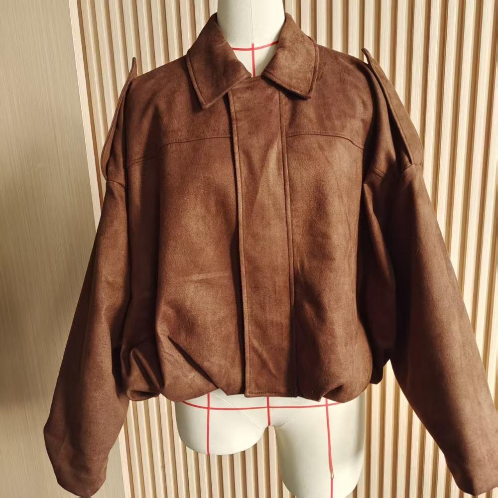 Damen Bomberjacke Frühling Herbst, Fledermausärmel Samtmantel, Lässige Reißverschluss Lockere Oberbekleidung