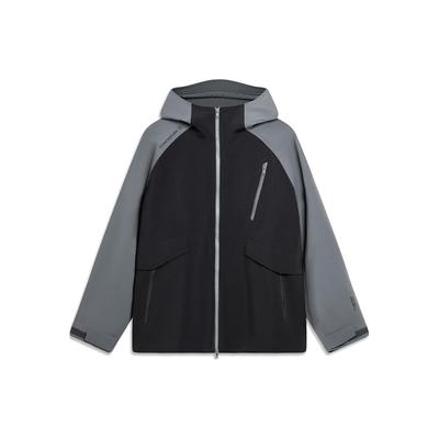 Li Ning CF Su Wan Long Jia Serie Professionelle Regenjacke für Draußen Winddicht mit Kapuze Unisex Jacke Schwarz AFDT825-1