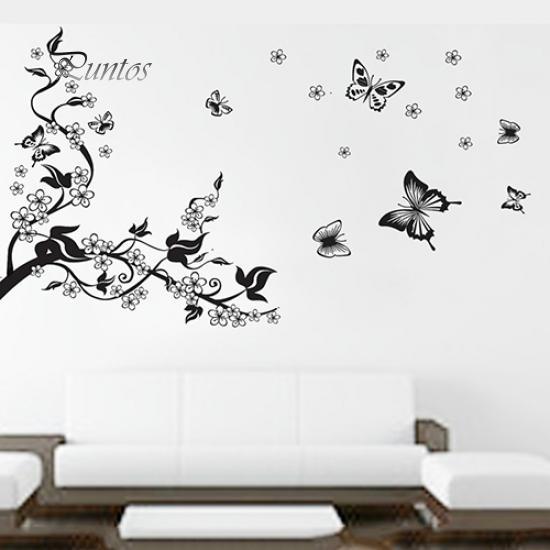 Home Decor Černý květinový motýl květina DIY nálepka na zeď vinná réva Art Decor nástěnná nálepka na pokoj
