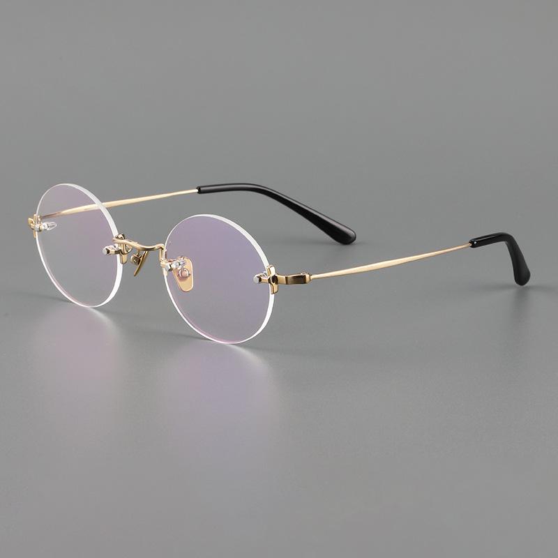 

Японские очки ручной работы в стиле ретро, круглой формы: Оправа для очков в стиле «черепаха», без оправы, из чистого титана KMN272 прозрачный