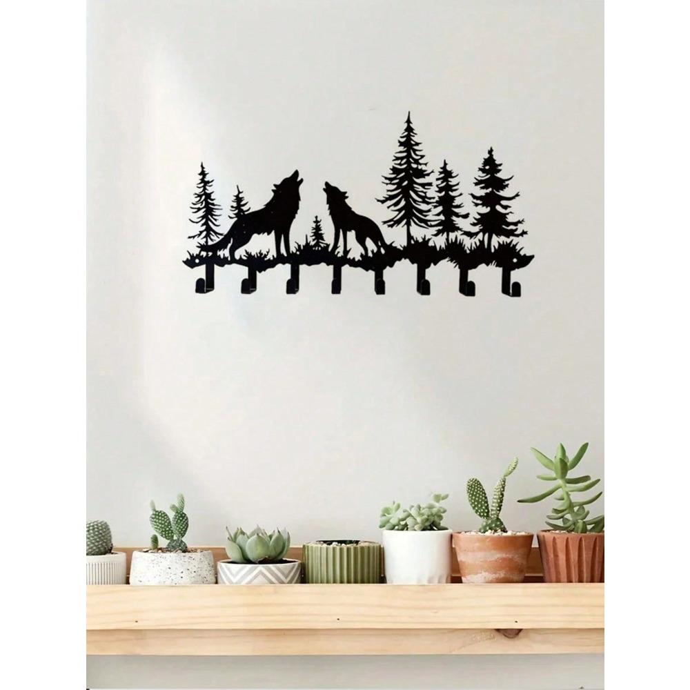 Wolf Themed Metal Key Holder Coat Rack Wall Mounted Rustic Home Decor