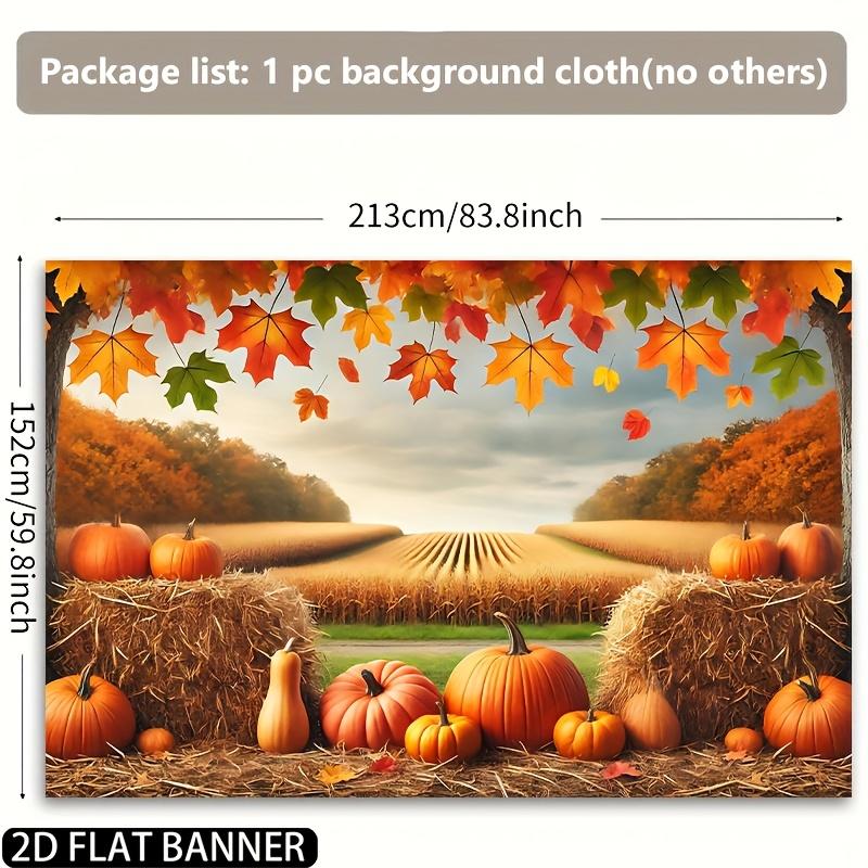 A flat banner measuring with colorful polyester fabric harvested in autumn as the background depicting beautiful pumpkins
