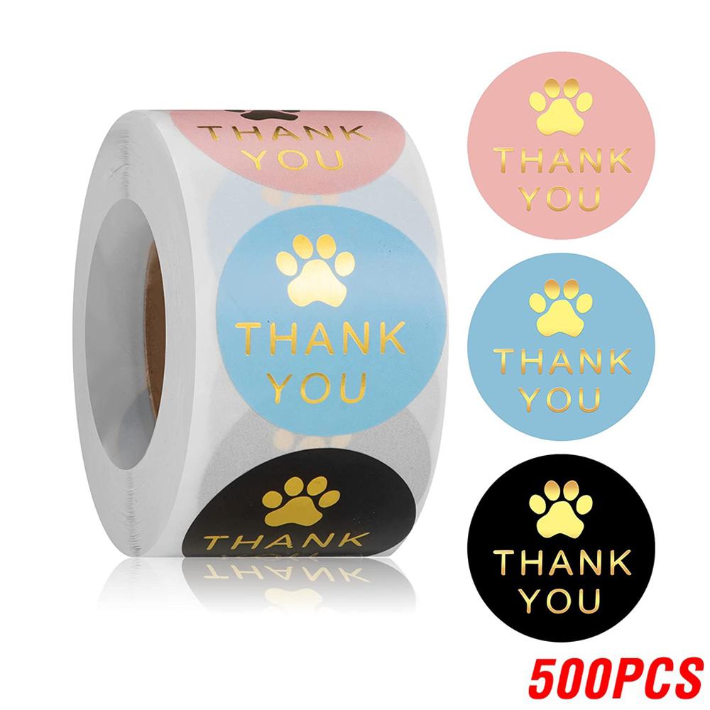 100-500Pcs Thank You Labels Stickers Round Paw Print Stickers Self-Adhesive Labels Suitable for Gift Box Bags Package Decor