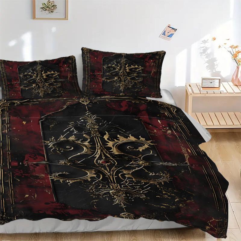 

3pcs Gothic Ornament Duvet Cover Set, Cover For Bedroom Guest Room (1 Duvet Cover + 2 Pillowcase, Without Quilt), yy250922201 135x200cm