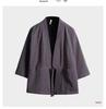 Men's Japanese-Style Hanfu Kimono Cardigan - Feather Weave, Three-Quarter Sleeves, Sun Protection Taoist Robe Jacket