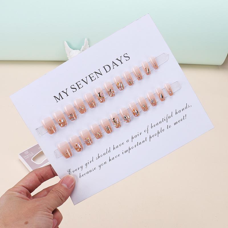 Ice Glazed Gradient Flash Diamond Ins Style Handcrafted Detachable Wearable Nails