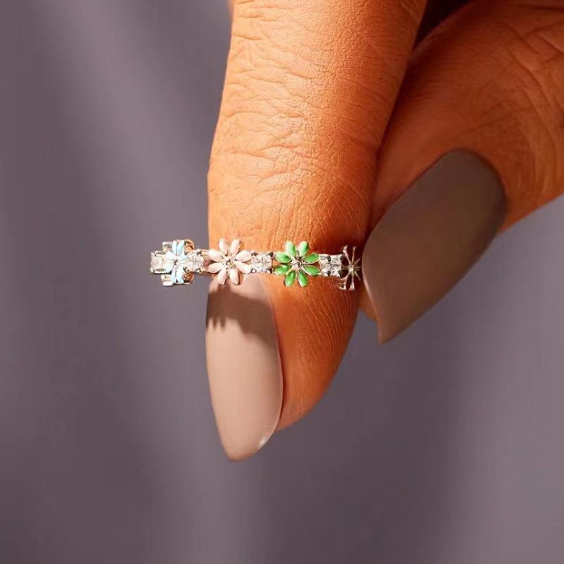 1Pc Fashion Flower Ring Rustic Fresh Drip Ring Elegant Daily Style