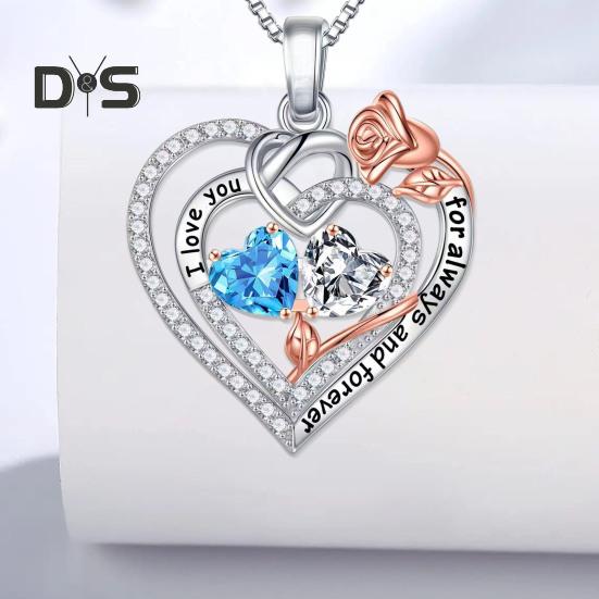I Love You Forever Heart Necklace for Women Cubic Zirconia Heart Golden Rose Necklace Valentine's Day Birthday Jewelry Gift for Wife Mom